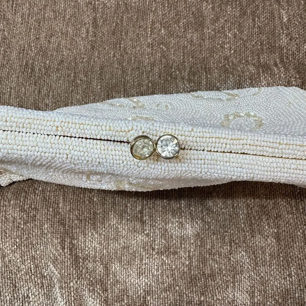 Vintage Cream Hand Beaded in Belgium Clutch bag with Coin Purse